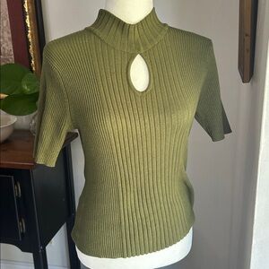 Olive Green Ribbed Knit Top